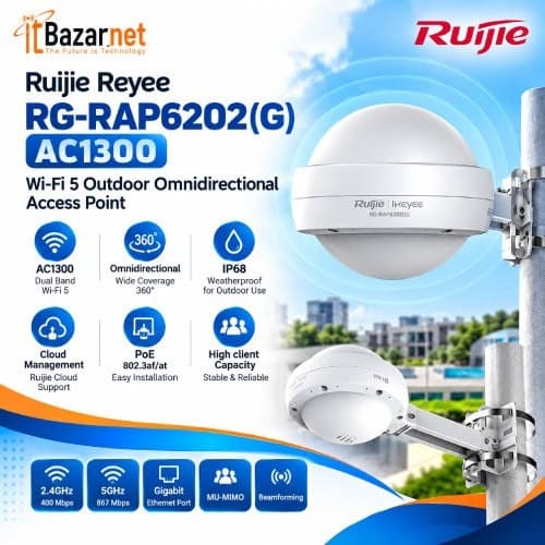 Outdoor Ap Ruijie RG RAP6202(G) AC1300 WiFi5 Omnidirectional Access Point
