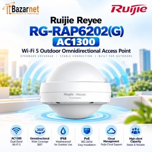 Outdoor Ap Ruijie RG RAP6202(G) AC1300 WiFi5 Omnidirectional Access Point Image