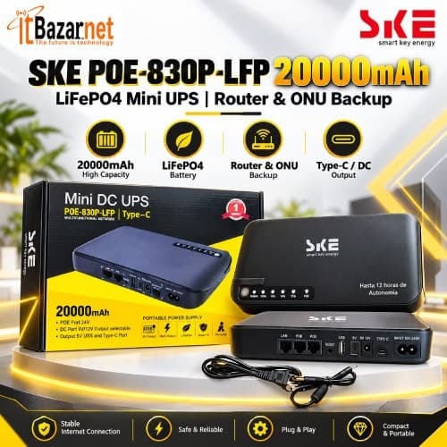 SKE Mini UPS POE-830P-LFP 20000mAh LiFePO4 Mini UPS
