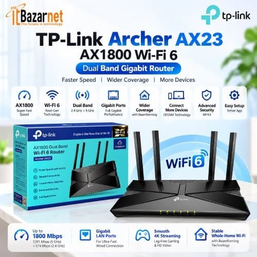 TPLink Archer AX23 AX1800 WiFi6 Dual Band Gigabit Router