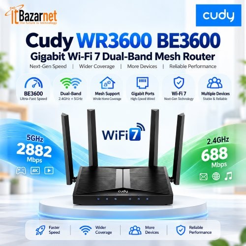 Cudy WiFi7 Router WR3600 BE3600 Dual Band Gigabit Router Image