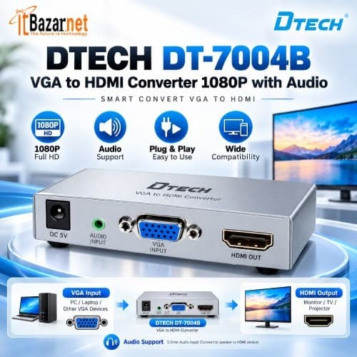 DTECH DT7004B VGA to HDMI Converter 1080P with Audio Image