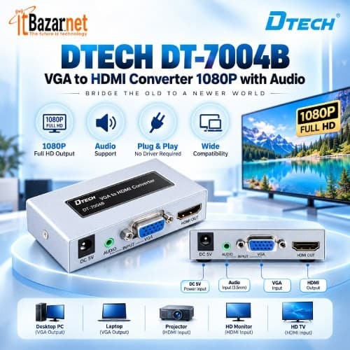 DTECH DT7004B VGA to HDMI Converter 1080P with Audio Image