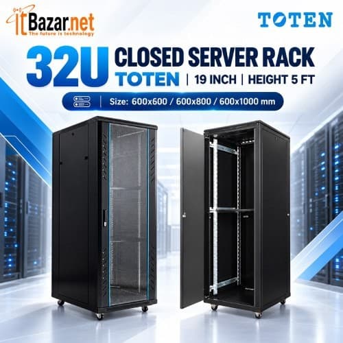 32U Closed Server Rack Toten 19Inch Hight 5 Fit With Cooler