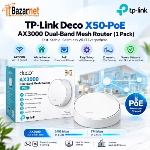 TPLink Deco X50PoE AX3000 WiFi6 Mesh Router 1Pack
