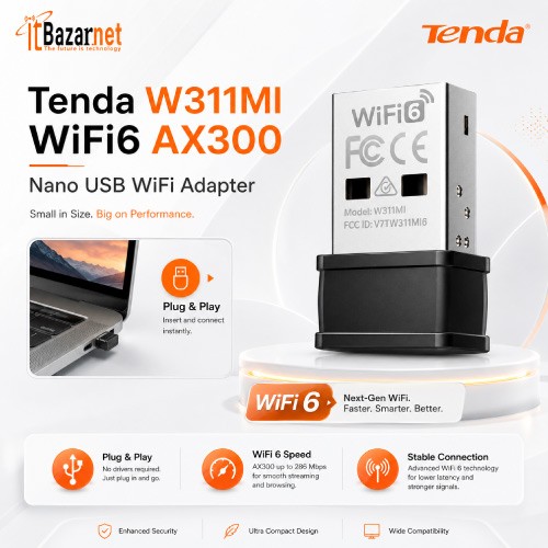 Tenda W311MI Wifi6 AX300 Nano USB Wifi Adapter Image