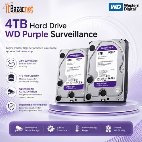 Western Digital 4TB WD Purple Surveillance Hard Drive Image