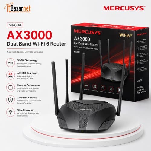 Mercusys MR80X AX3000 WiFi 6 Dual Band Gigabit Router Image