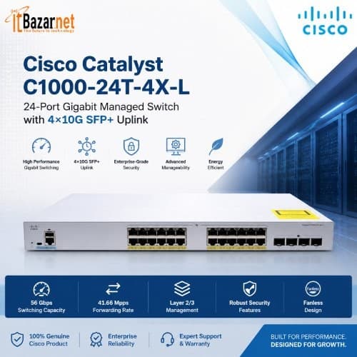 Cisco Catalyst C1000-24T-4X-L 24-Port Gigabit Managed Switch with 4×10G SFP+ Uplink Image