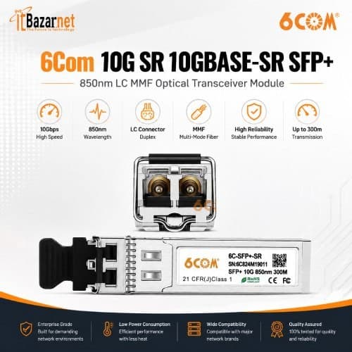 6Com 10G SR 10 GBASE-SR SFP+ 850nm LC MMF Optical Transceiver Module Image