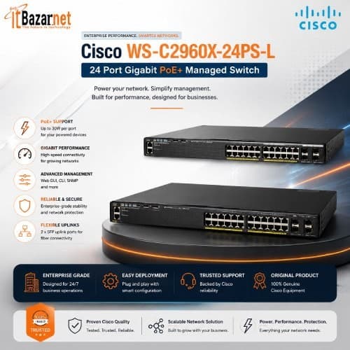 Cisco PoE Switch WS-C2960X-24PS-L 24 Port Gigabit PoE+ Managed Switch 4×1G SFP Image