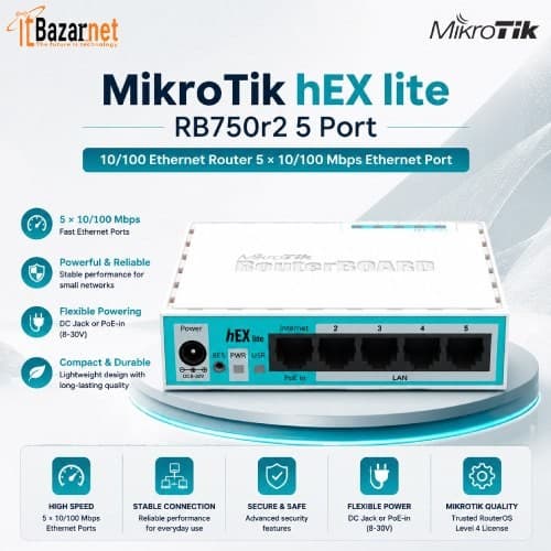 MikroTik RB750Gr2 hEX 5 Port Gigabit Router Image