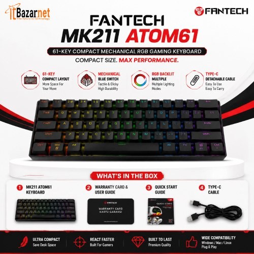 FANTECH MK211 ATOM61 61Key RGB Mechanical Gaming Keyboard Image