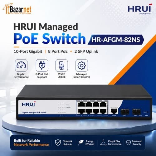HRUI Managed PoE Switch HR-AFGM-82NS 8Port Gigabit 120W with 2 SFP Image