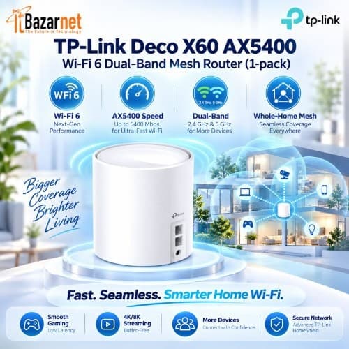 TPLink Deco X60 AX5400 WiFi6 Mesh Router 1Pack Image