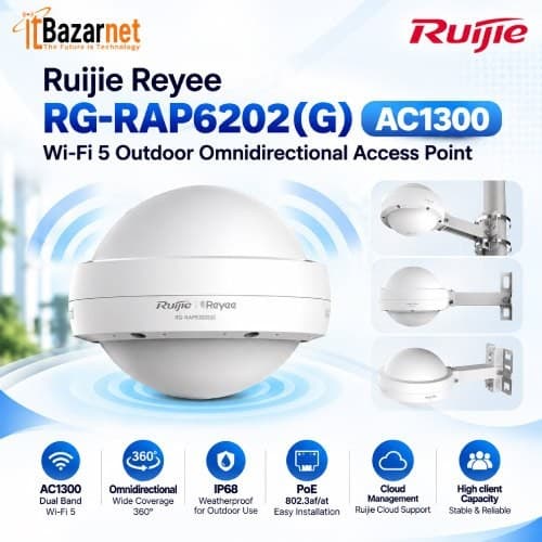 Outdoor Ap Ruijie RG RAP6202(G) AC1300 WiFi5 Omnidirectional Access Point Image